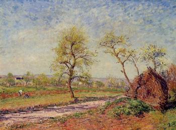 Alfred Sisley : Road from Veneux to Moret on a Spring Day
